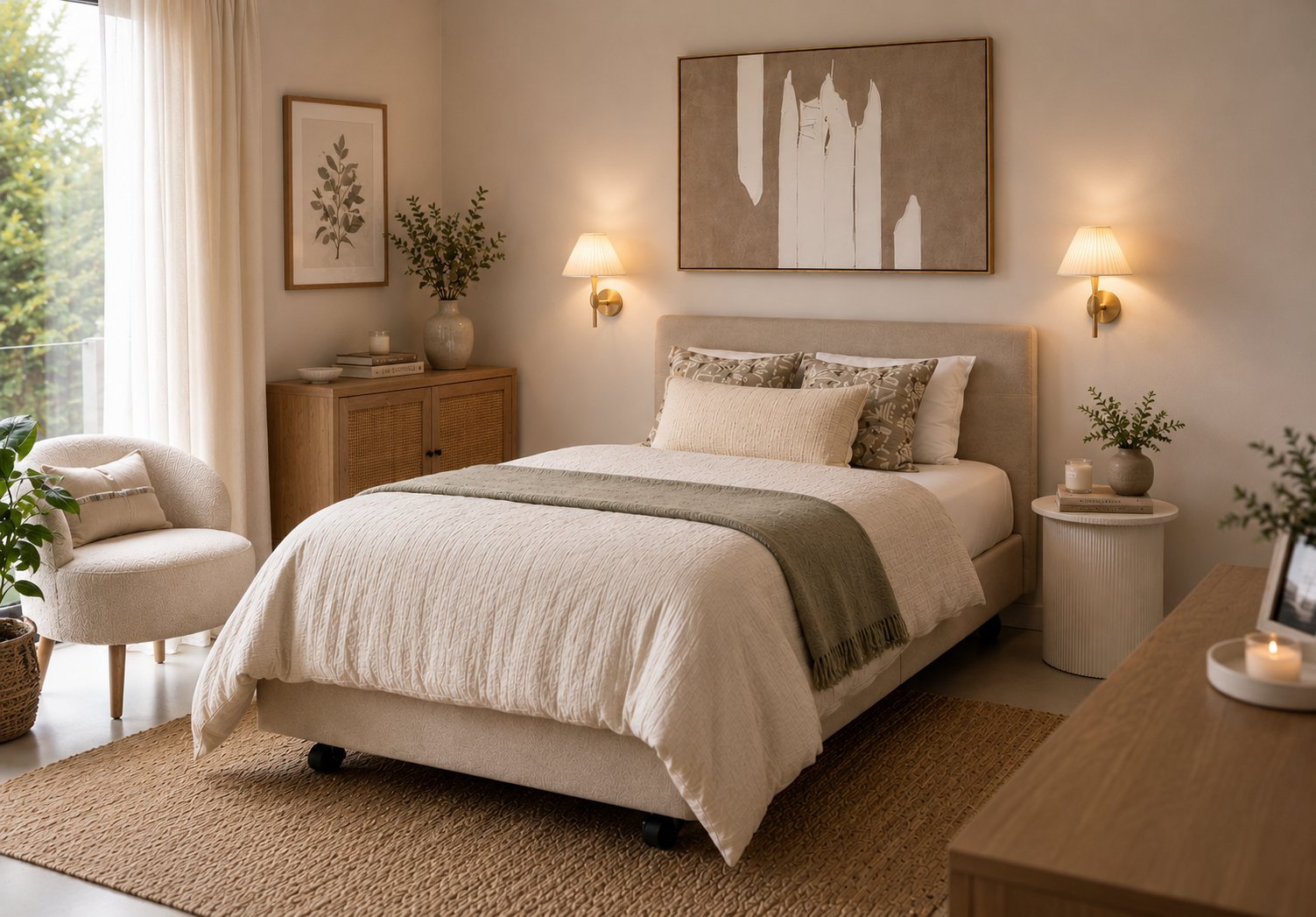 An adjustable bed in a homely bedroom, making it easier to get in and out of bed safely