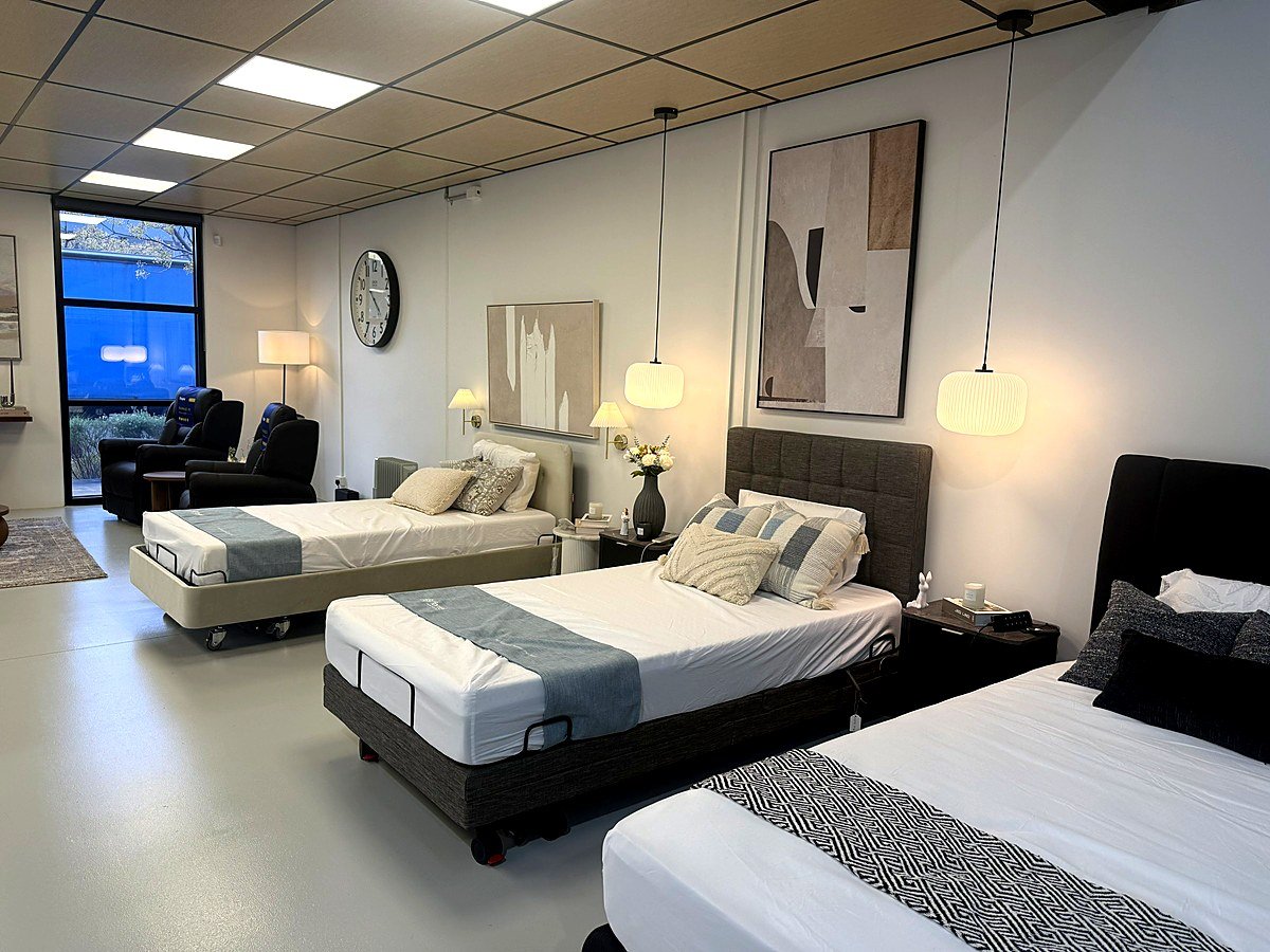 Adjustable beds on display at Mobility Co's bayside showroom, serving Brighton