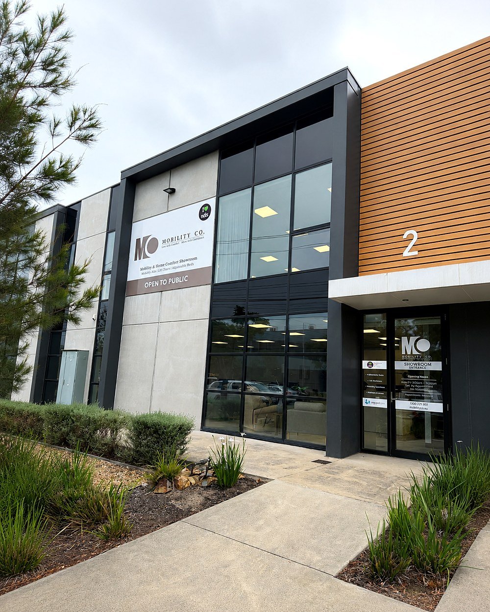 The Mobility Co showroom building and entrance at Cheltenham, near Brighton